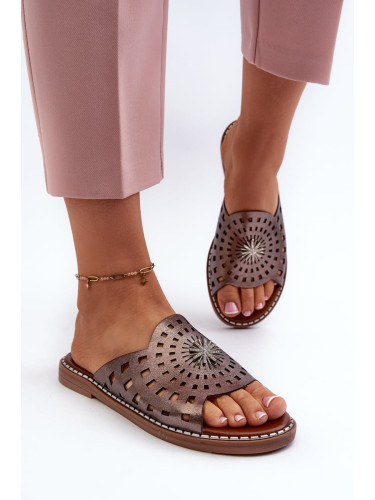 Shiny women's flat-heeled slippers with copper embellishment Ebirena
