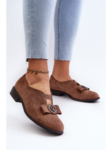 Boto Дамски обувки от изкуствен велур на нисък ток с декорация кафява Hadiena