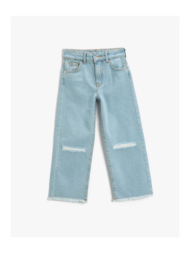 Koton Wide Leg Denim Trousers Cotton Pocket - Boot Cut Jean with Adjustable Elastic Waist