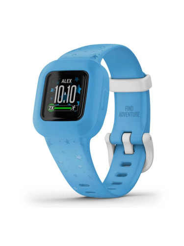 Смарт часовник Garmin vivofit jr. 3 Blue Stars, 0.55" (1.41cm) цветен MIP дисплей, 5АТМ, акселерометър, Bluetooth, функции за активност при деца, син