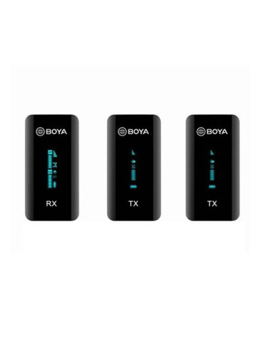Безжична микрофонна система BOYA BY-XM6-S2, 2x микрофона, 2x предавателя и 1x приемник, обхват до 100m, до 6.5 часа време на работа, черни