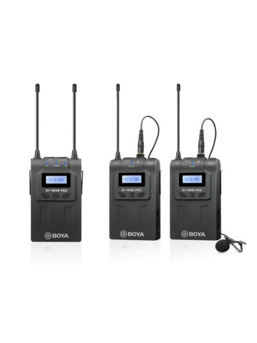 Безжична микрофонна система BOYA BY-WM8 Pro-K2, 1x микрофон, 2x предавателя и 1x приемник, обхват до 100m, до 4 часа време на работа, черни