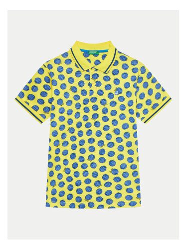 United Colors Of Benetton Тениска с яка и копчета 361YC301H Жълт Regular Fit