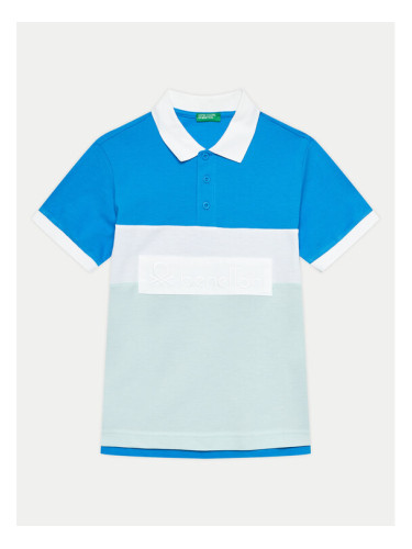 United Colors Of Benetton Тениска с яка и копчета 3088C301G Син Regular Fit