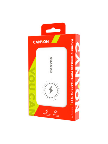 CANYON PB-1001, 18W PD+QC 3.0+10W Magnet wireless charger powerbank 10