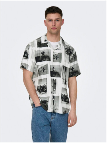 ONLY & SONS Black & White Men's Patterned Nano Shirt - Men's