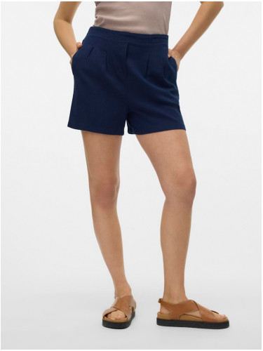 Navy blue women's shorts with linen Vero Moda Jesmilo - Women