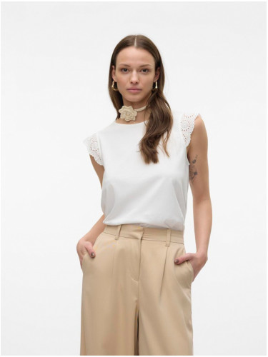 White women's T-shirt with lace Vero Moda Emily