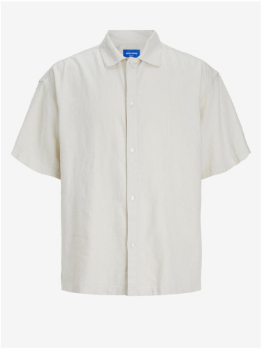 Men's Cream Linen Shirt with Short Sleeves Jack & Jones Faro - Men's