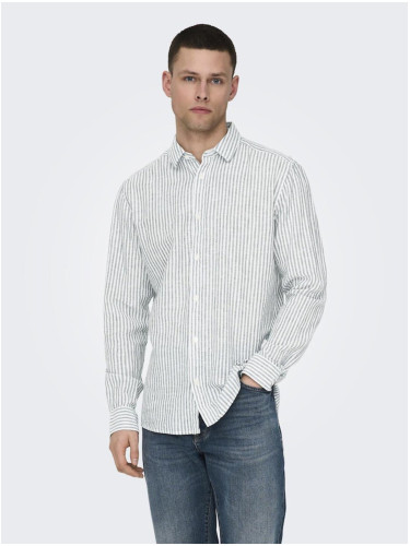 White-green men's striped shirt with linen blend ONLY & SONS Caiden