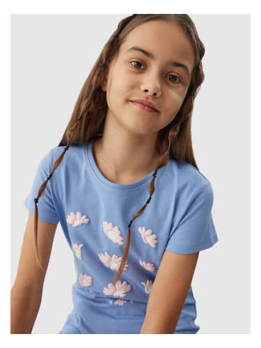 Girls' 4F organic cotton T-shirt - denim