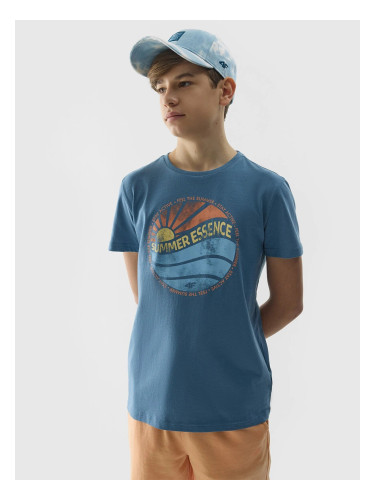 Boys' regular T-shirt with 4F print - denim