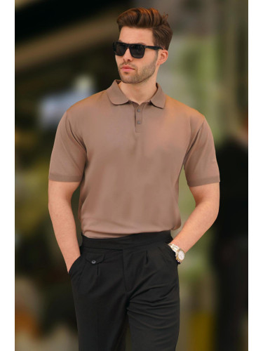 Madmext Brown Men's Polo Neck Plain T-Shirt 6882