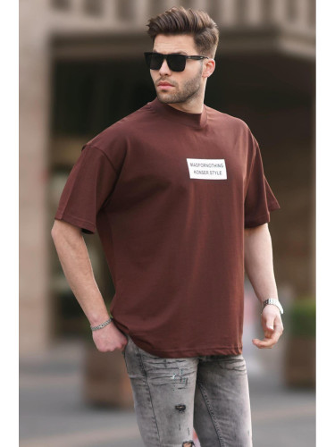 Madmext Brown False Stand Collar Oversize Men's T-Shirt 7005