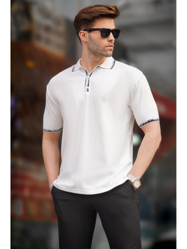Madmext White Polo Neck Men's T-Shirt 6877