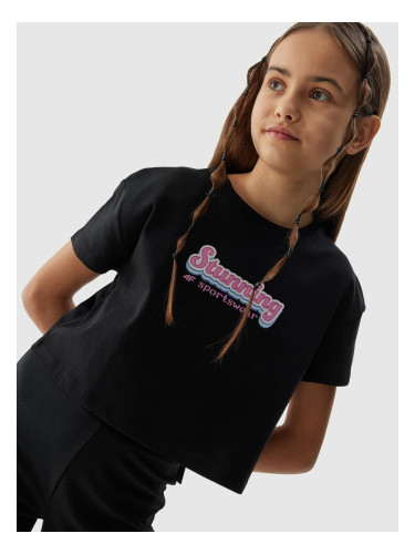 4F Organic Cotton Crop Top T-Shirt for Girls - Black