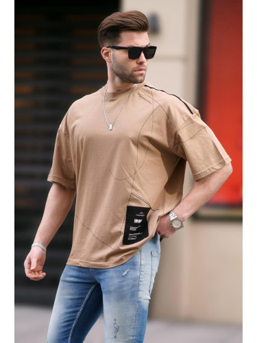 Madmext Cappuccino Patterned Oversize Men's T-Shirt 7004
