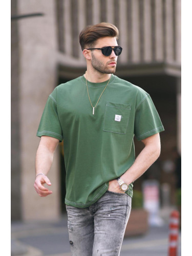 Madmext Khaki Oversize Men's T-Shirt with Pocket Detail 7001
