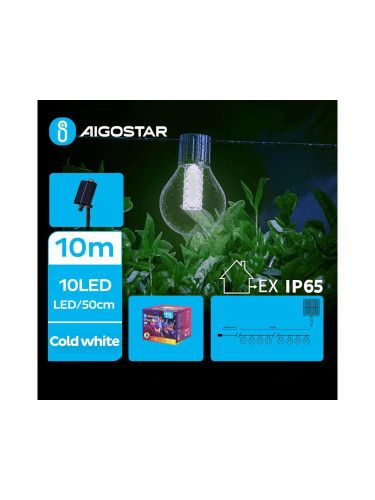 Aigostar - LED Solar декоративни лампички 10xLED/8 функции 10,5 м IP65 студено бял