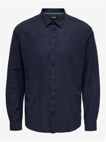 Navy blue men's shirt with linen blend ONLY & SONS Caiden