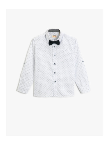 Koton Shirt with Bow Tie Long Sleeved One Pocket Detail Cotton