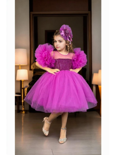N4732 Dewberry Chiffon Sequined Girls Evening Dress-MOR