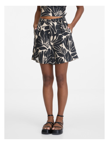 Beige-black women's floral shorts with linen blend ORSAY