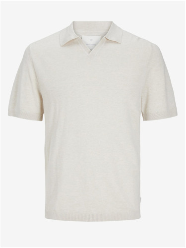 Men's cream polo shirt with linen blended Jack & Jones