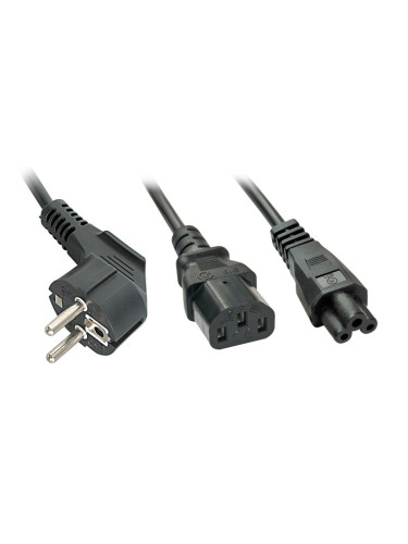 Захранващ кабел Lindy 30047, от Schuko(м) към към 1 x C13/C5(м), 2m