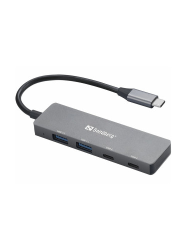 USB хъб Sandberg 136-50, 4 порта, от USB Type-C към 2x USB 3.0 Type-A, 2x USB Type-C