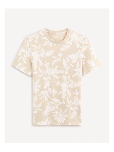 Beige men's floral T-shirt Celio