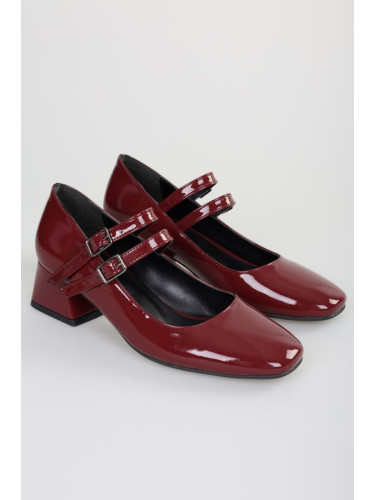 Shoeberry Women's Woody Burgundy Patent Leather Heeled Shoes