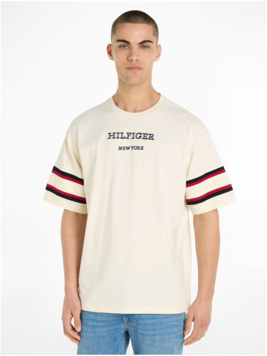 Men's Beige T-Shirt Tommy Hilfiger Monotype Sleeve Colourblock