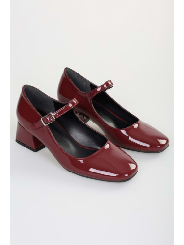Shoeberry Women's Noua Burgundy Patent Leather Heeled Shoes