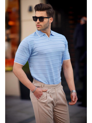 Madmext Baby Blue Polo Neck Men's T-Shirt 6894
