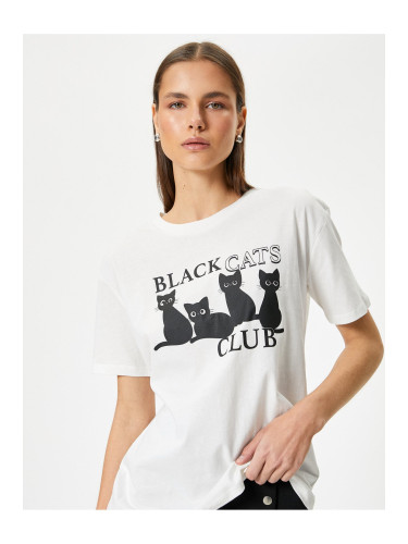 Koton Cat T-Shirt Short Sleeve Crew Neck Cotton