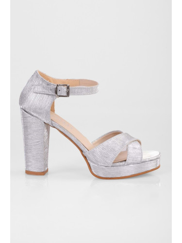 Shoeberry Women's Giselle Silver Glitter Platform Heeled Shoes