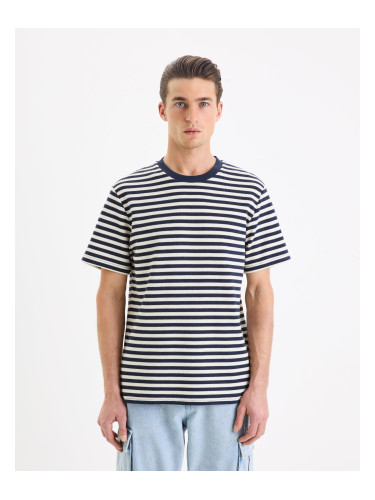 White-blue men's striped T-shirt Celio Gefab