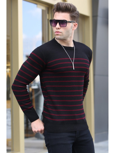 Madmext Black Striped Crew Neck Knitwear Sweater 5992