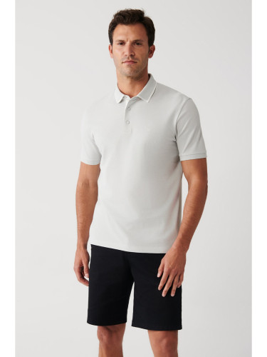Avva Men's Gray 100% Cotton Regular Fit Polo Neck T-shirt