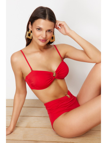 Trendyol Red Strapless Premium Accessories Bikini Top
