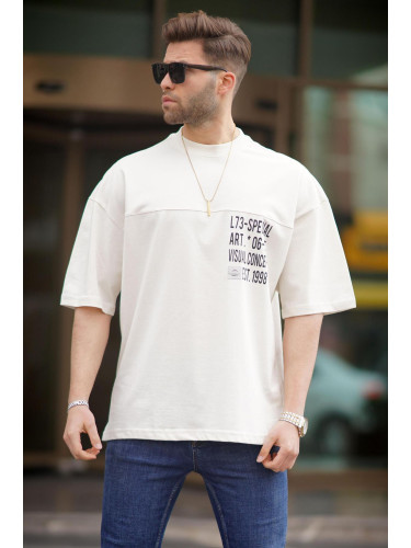 Madmext Ecru Oversize Printed Men's T-Shirt 6193