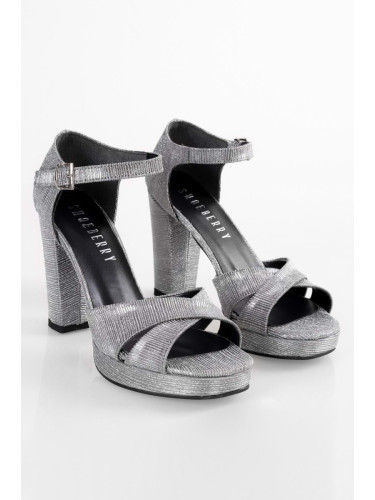 Shoeberry Women's Giselle Platinum Glitter Platform Heeled Shoes