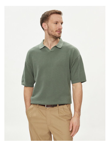Jack&Jones Тениска с яка и копчета Linen 12252748 Зелен Regular Fit
