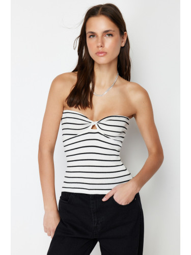 Trendyol Black Striped Strapless Fitted/Slippery Knitted Blouse