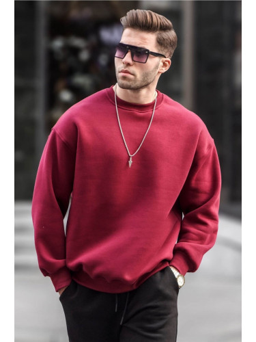 Madmext Claret Red Crew Neck Oversized Men's Branded Basic Sweatshirt 6048