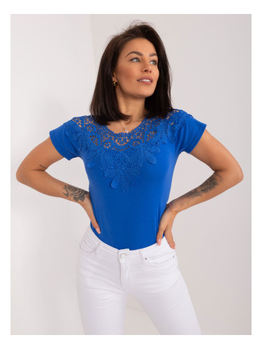 Cobalt blue cotton blouse with short sleeves
