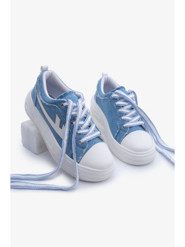 Marjin Women's Sneaker High Sole Lace Up Sneakers Arhes Blue Jeans