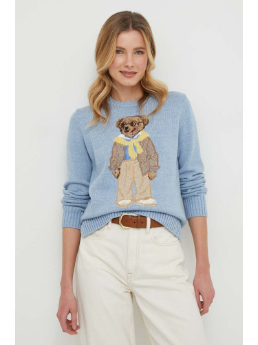 Памучен пуловер Polo Ralph Lauren в синьо 211924442