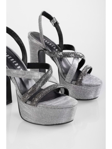 Shoeberry Women's Lorena Platinum Silvery Stone Platform Heeled Shoes